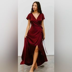 Baltic Born Krystal Satin Wrap Gown - Size L - Wine Color